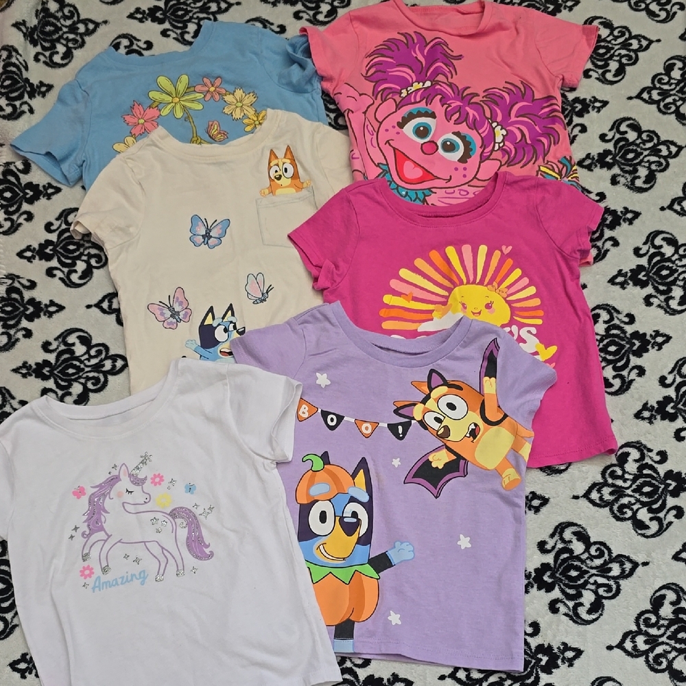 Girls Character Tee Bundle - Bright Pink, Light Blue, Lavender, White, Cream